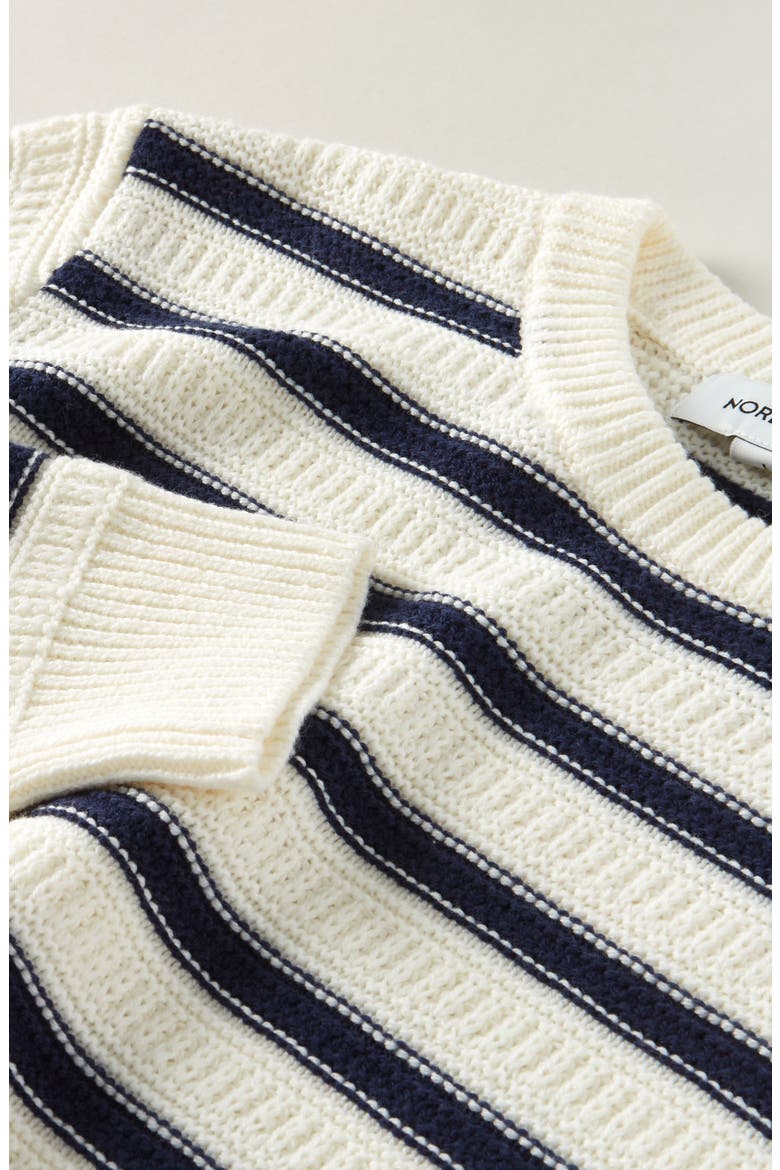 Kids' Textured Stripe Cotton Blend Crewneck Sweater, Alternate, color, NAVY PIN- IVORY TEXTURE STRIPE