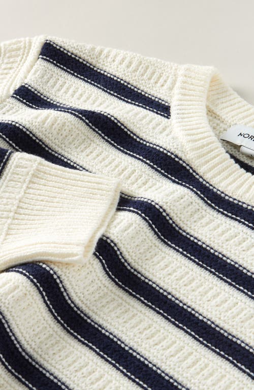 Nordstrom Kids' Textured Stripe Cotton Blend Crewneck Sweater In White
