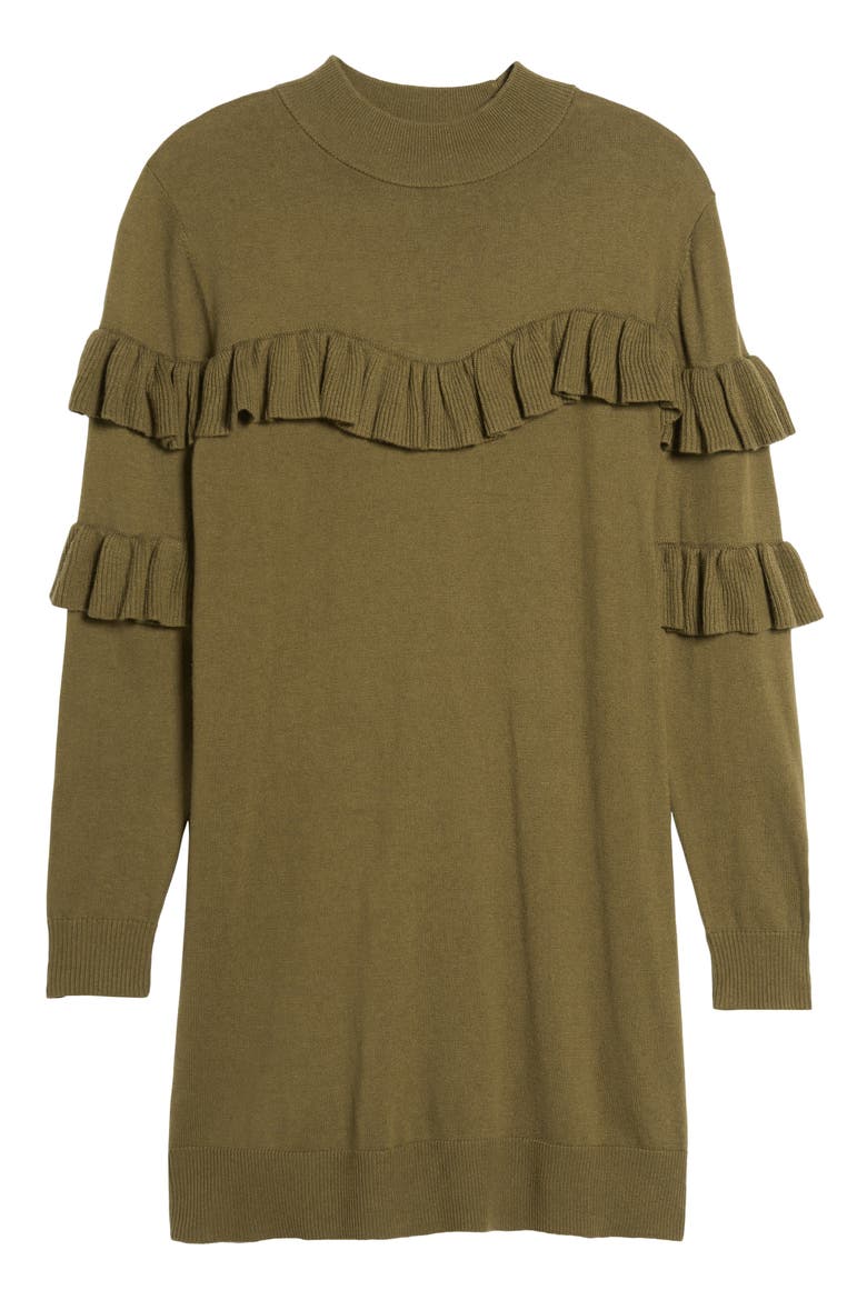 Ruffle Sweater Dress, Alternate, color, OLIVE DARK