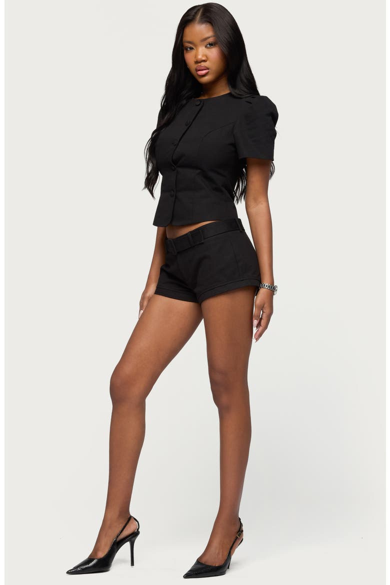 Thea Crop Cotton Twill Button-Up Shirt, Alternate, color, BLACK