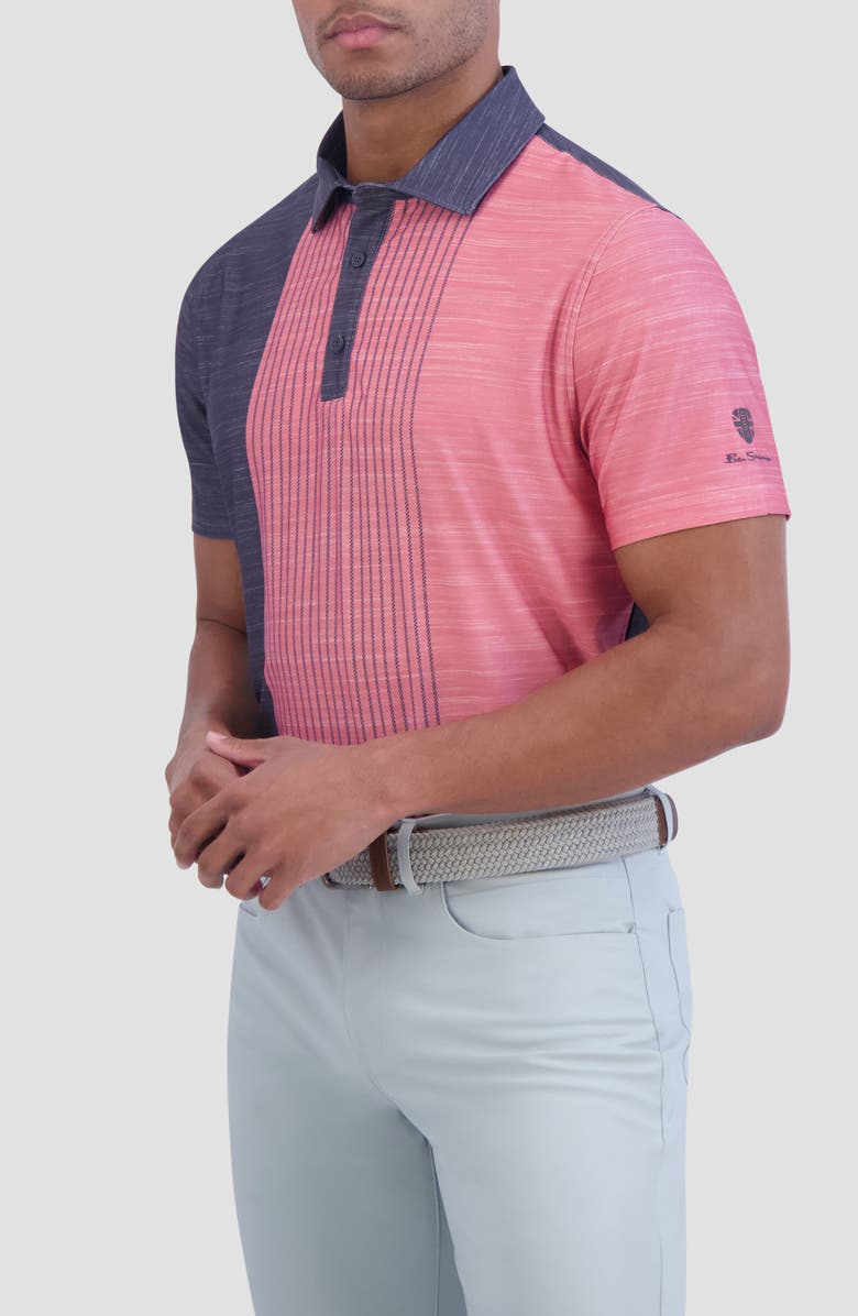Ben Sherman Mélange Vintage Stripe Stretch Tech Polo, Alternate, color, Grey/Pink