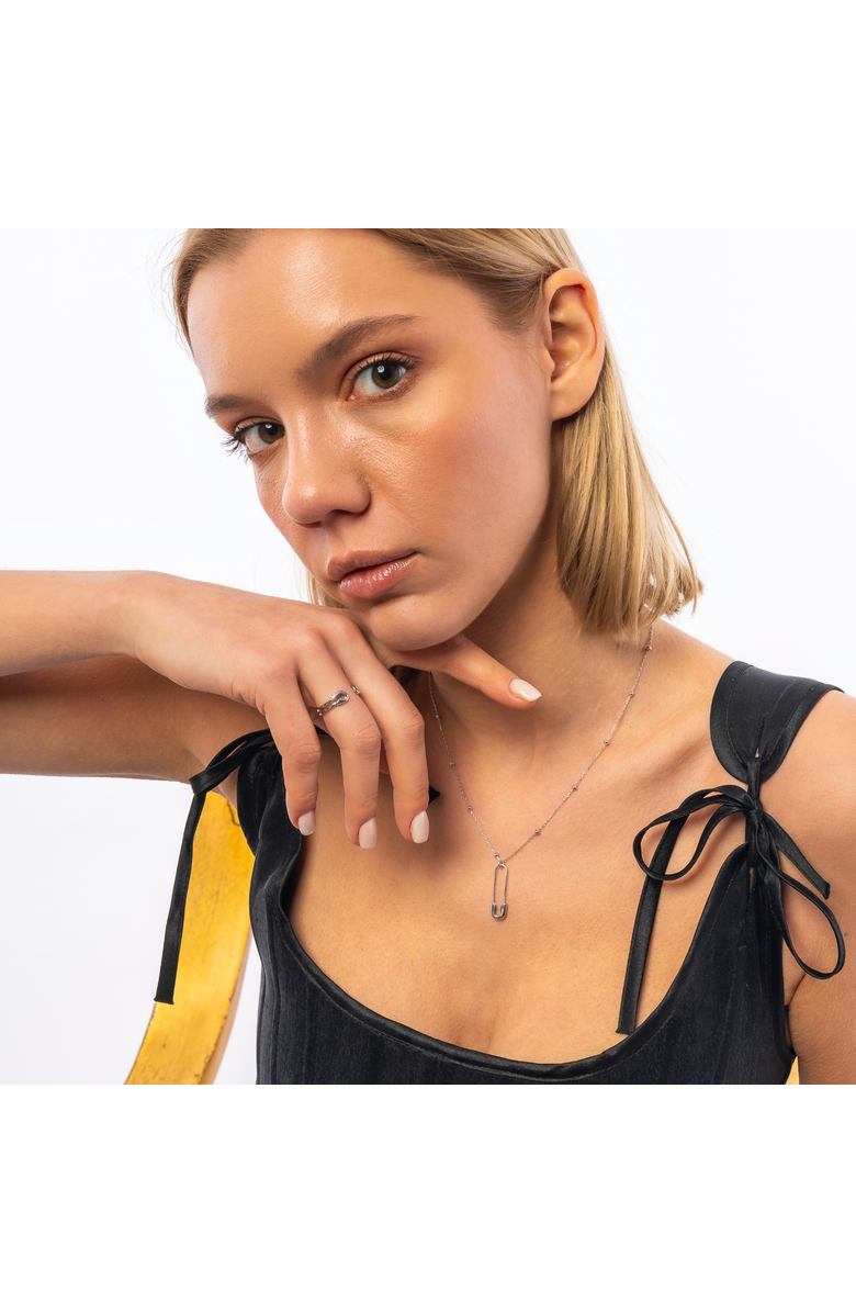 Spero London Sterling Silver Safety Pin Ring, Alternate, color, Silver