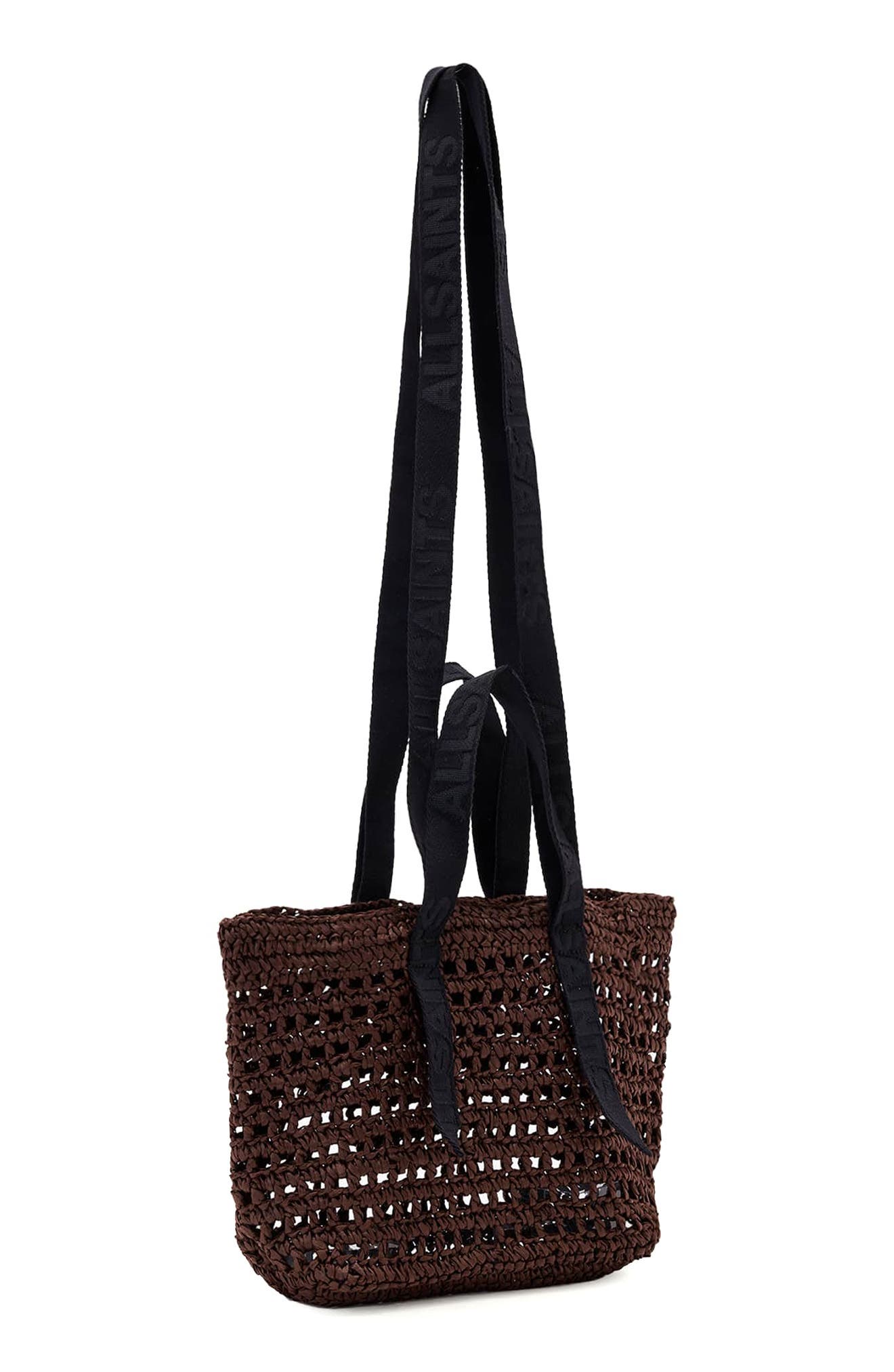AllSaints Mini Celayne Straw Tote, Alternate, color, Cognac Brown