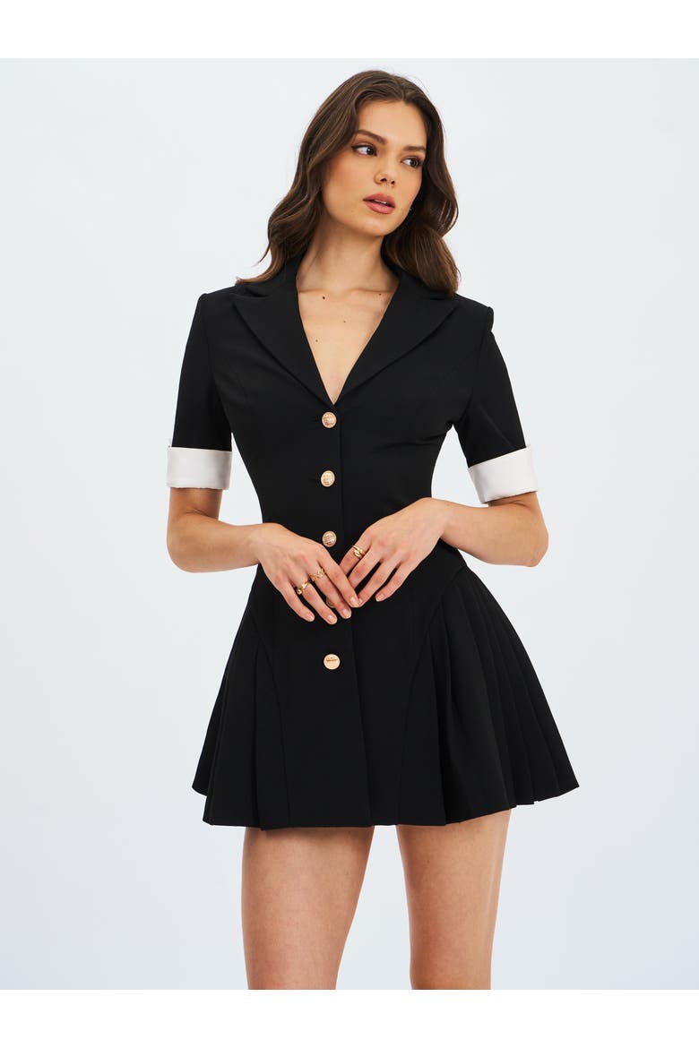 Ilitha Woven Crepe Pleated A-Line Mini Dress, Alternate, color, Black