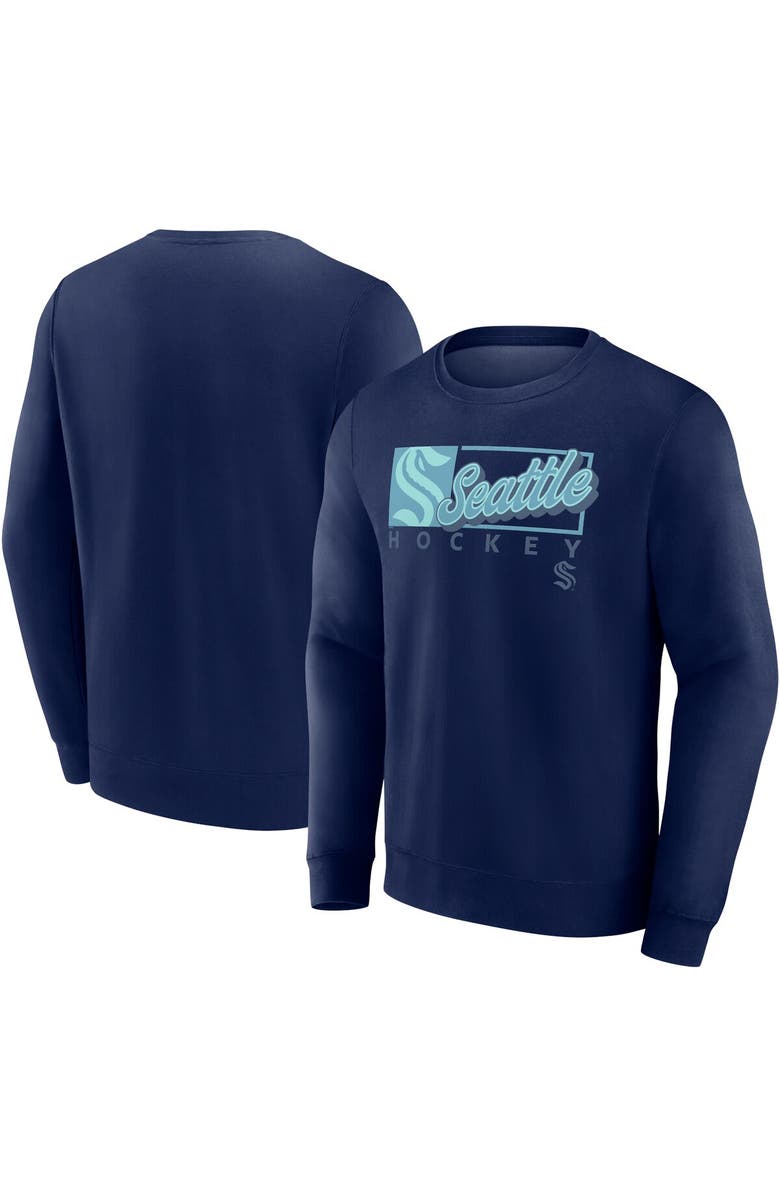 FANATICS Men's Fanatics Deep Sea Blue Seattle Kraken Focus Fleece Pullover Sweatshirt, Main, color, Navy
