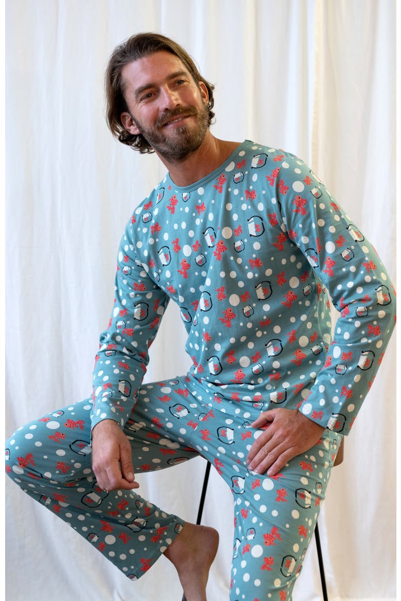 Men's Loose Fit Cotton Matching Family Pajamas, Animal & Nature Prints, Alternate, color, Fish Tank