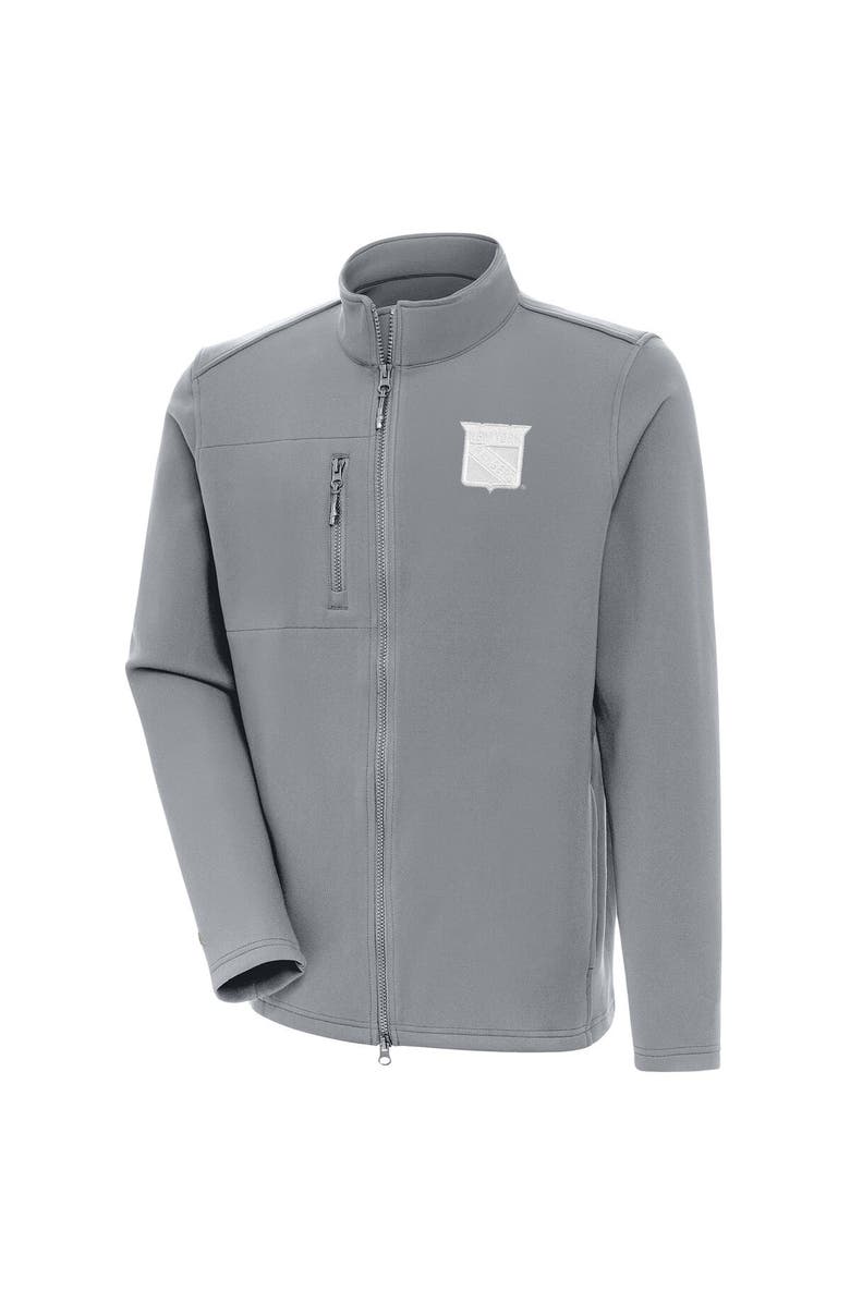 ANTIGUA Men's Antigua  Gray New York Rangers White Logo Objection Full-Zip Jacket, Main, color, 