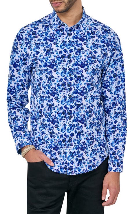 Slim Fit Watercolor Floral 4-Way Stretch Performance Long Sleeve Shirt