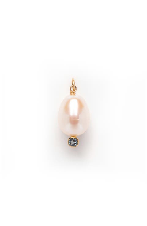 Solid 9K Gold, Freshwater Pearl & Blue Topaz Charm