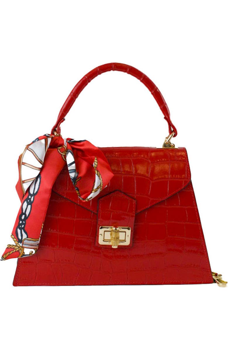 Persaman New York Croc Embossed Satchel Bag, Main, color, Red