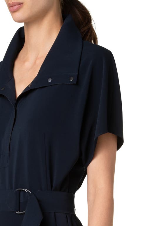 Shop Akris Punto Belted Midi Polo Dress In Navy
