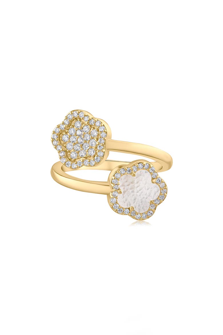 Pavé Cubic Zirconia Clover Ring, Main, color, WHITE/ CLEAR GOLD