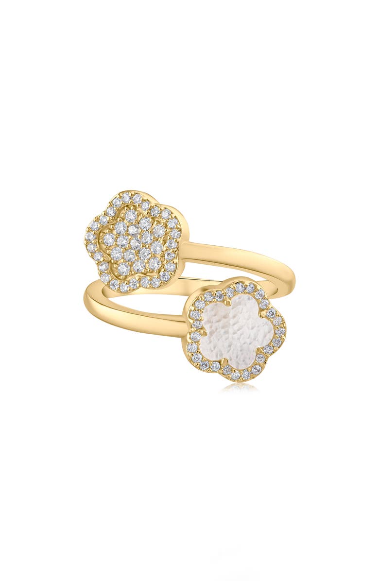 CZ by Kenneth Jay Lane Pavé Cubic Zirconia Clover Ring, Main, color, White/ Clear Gold