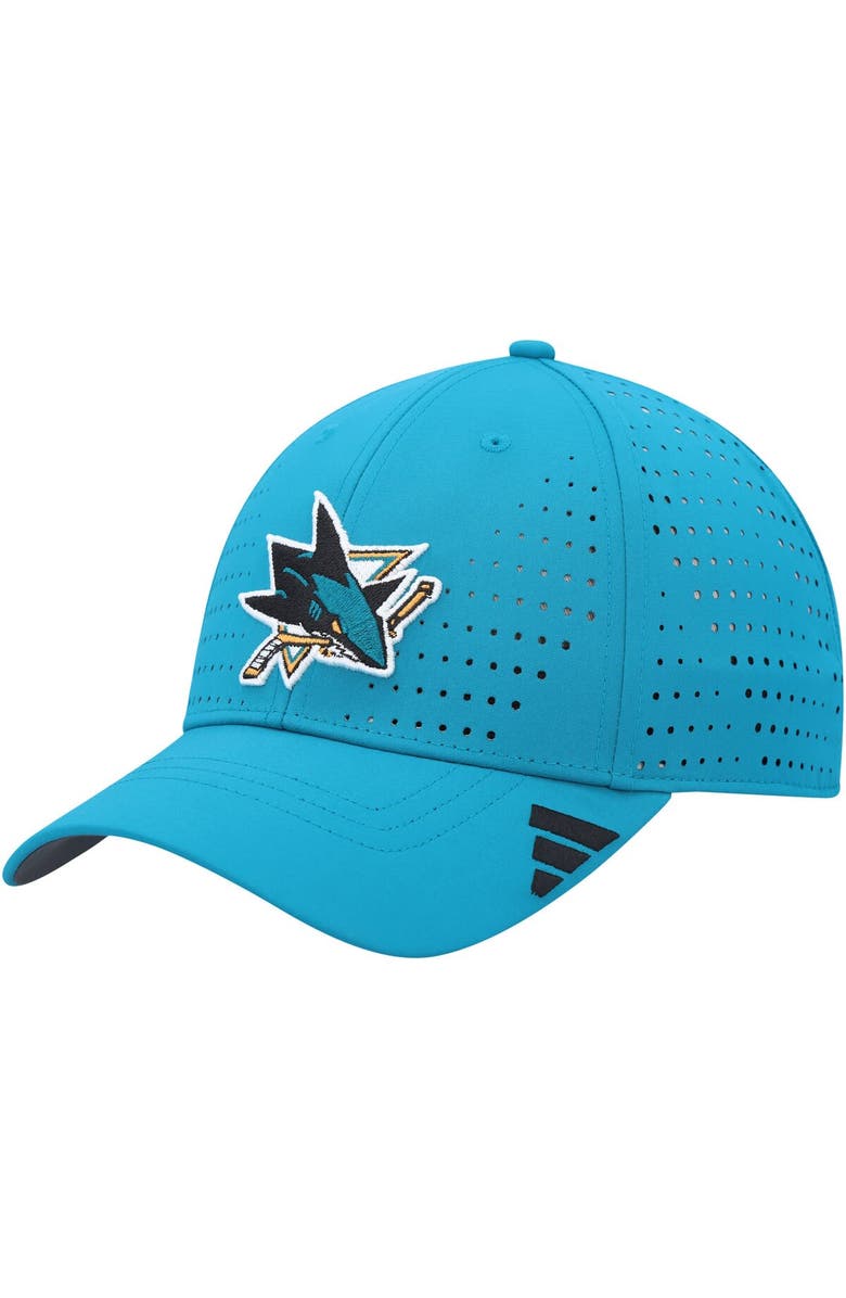 adidas Men's adidas Teal San Jose Sharks Laser Perforated AEROREADY Adjustable Hat, Main, color,