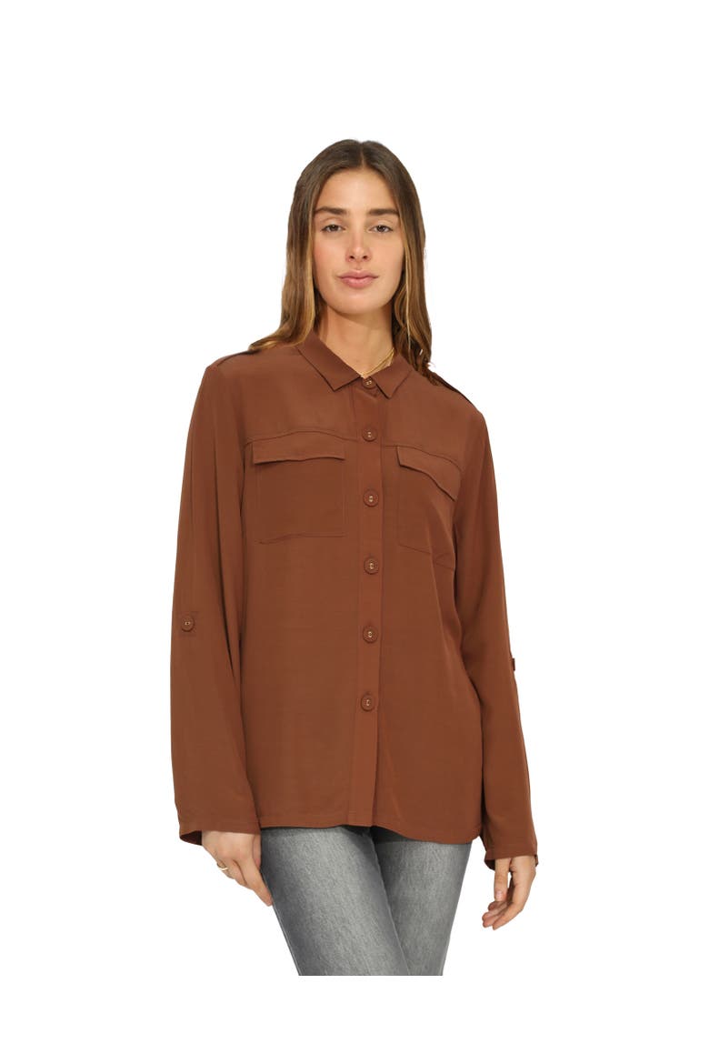 Eclipse Rolled Sleeve Blouse, Alternate, color, Dark Brown
