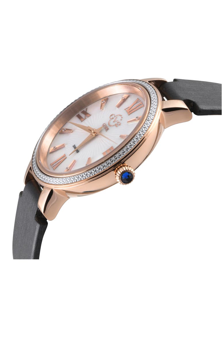 Women's Genoa Diamond Dial Leather Strap Watch, 37mm, Alternate, color, GRAY