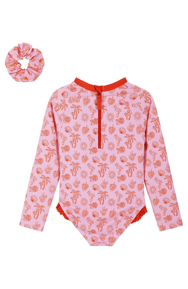 Andy & Evan Kids' Long Sleeve One-Piece Rashguard Swimsuit & Scrunchie Set, Alternate, color, Pink