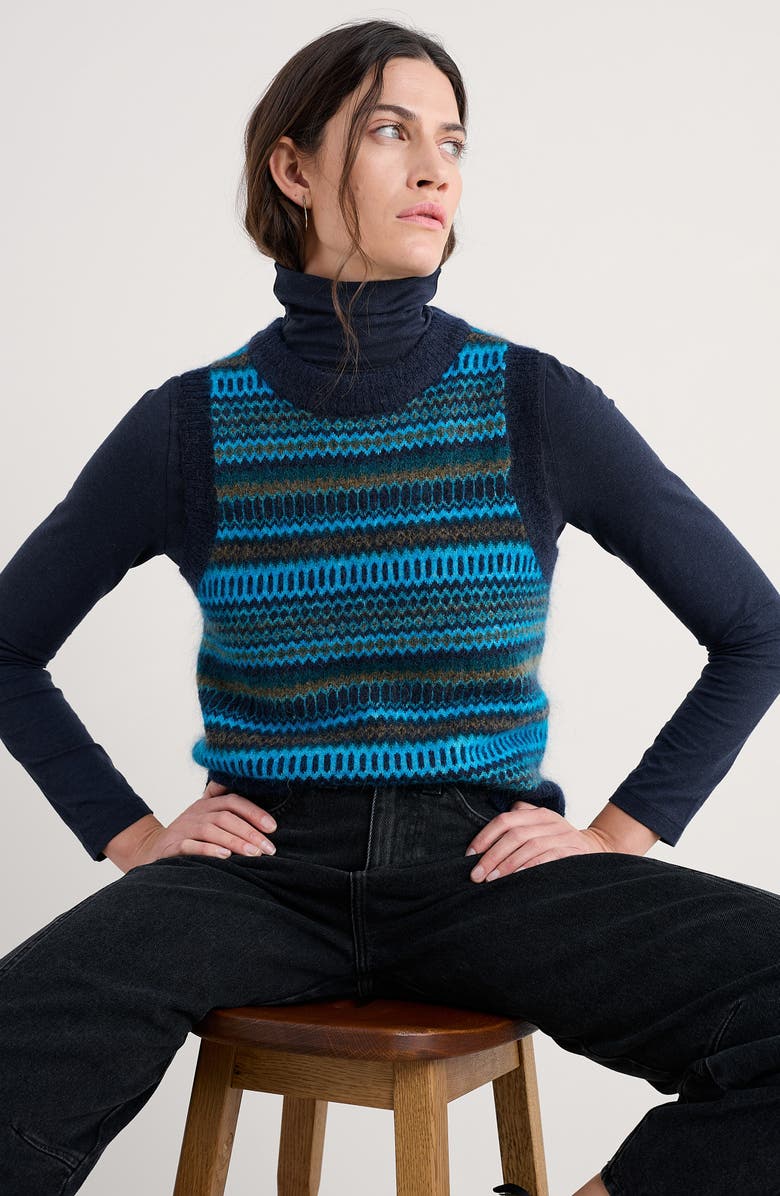 Seasalt Cornwall Annik Fair Isle Wool & Mohair Blend Sweater Vest, Alternate, color, Knit Modernist Cyan Multi
