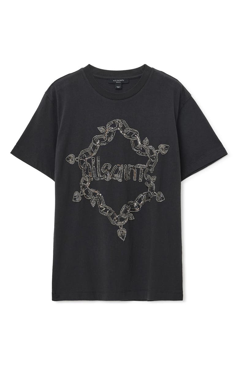 AllSaints Link Embellished Cotton T-Shirt, Alternate, color, Washed Black
