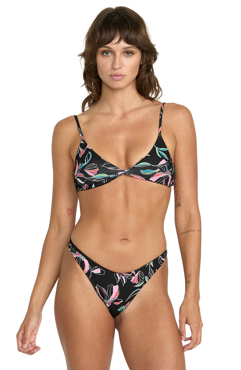 Volcom Dream In Bloom Rib Bikini Bottoms, Alternate, color, Black Multi