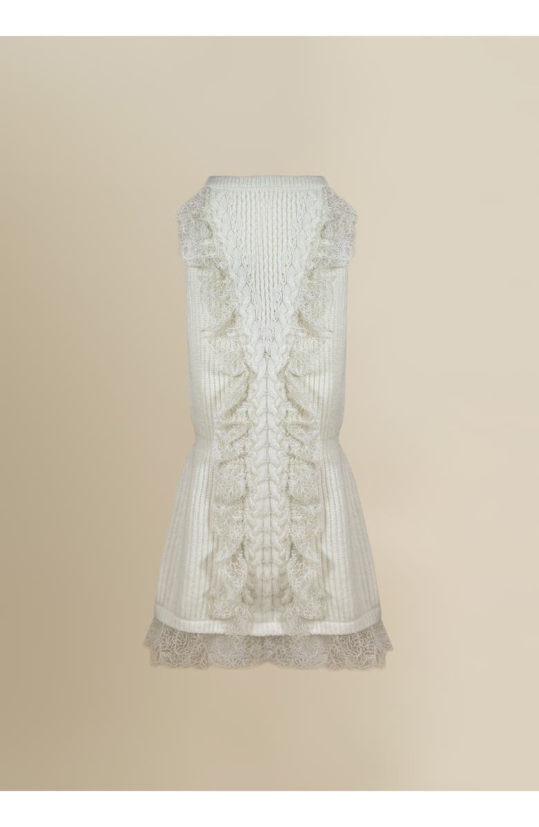 Contessa Mills Wildes Soft Warm Lace-Trimmed Wool Knit Skirt, Main, color, White