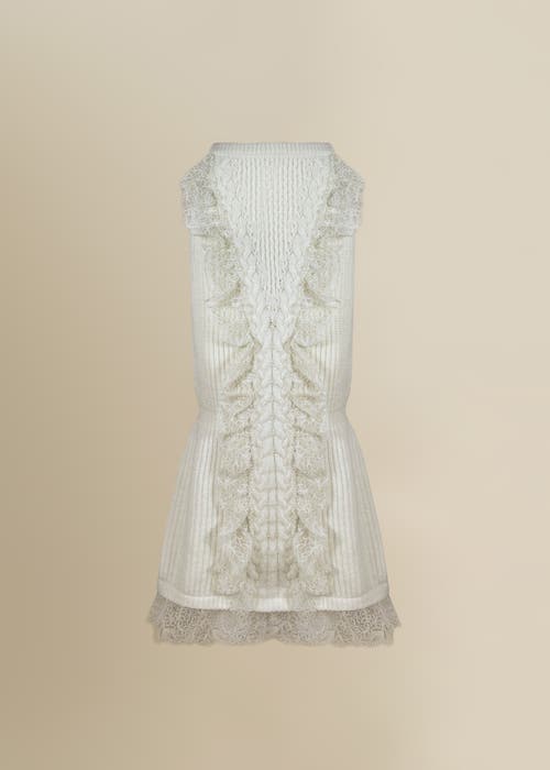 Contessa Mills Wildes Soft Warm Lace-trimmed Wool Knit Skirt In White