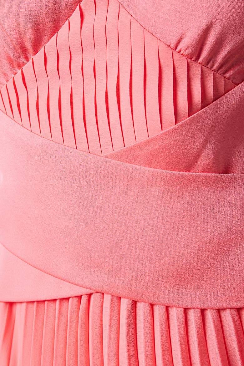 Peplum Cross Detail Pleated Midi Dress, Alternate, color, Coral
