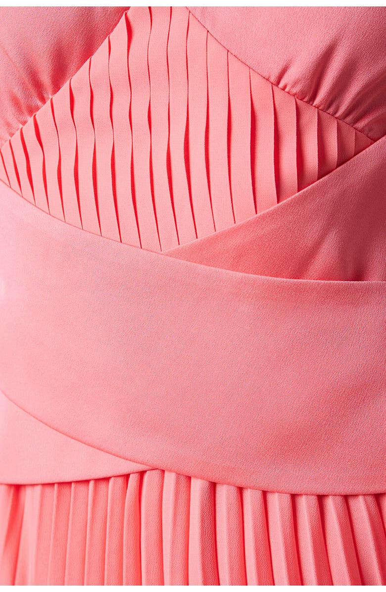 Coast Peplum Cross Detail Pleated Midi Dress, Alternate, color, Coral