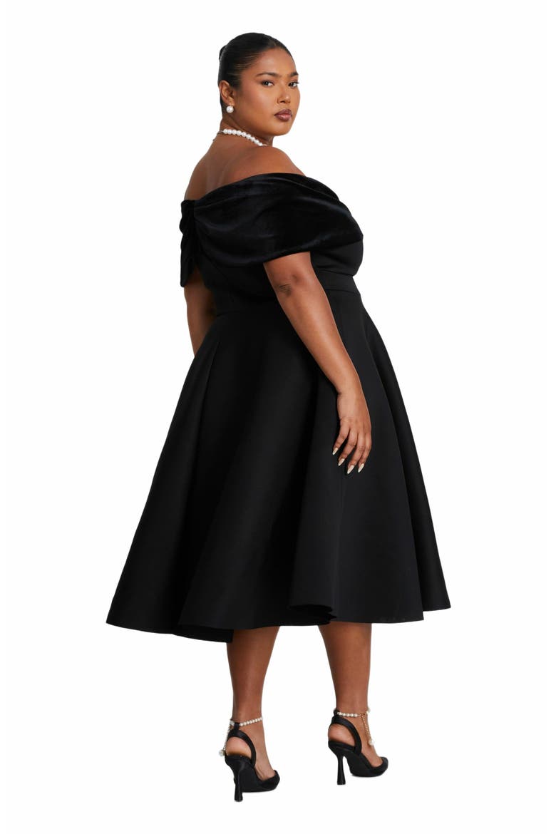 Plus Size Velvet Scuba Knit Bardot Skater Dress, Alternate, color, Black