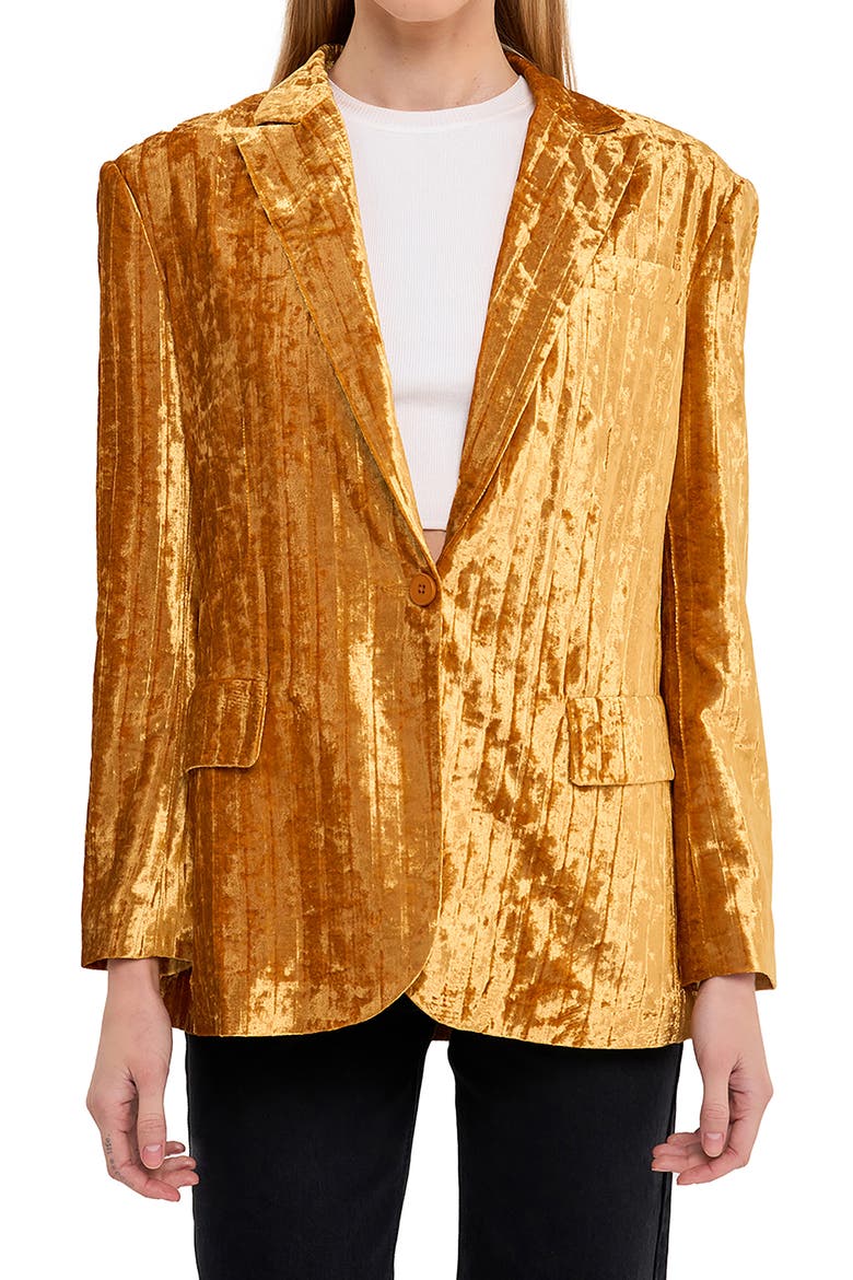 Pleated Crushed Velvet Blazer, Alternate, color, GOLD