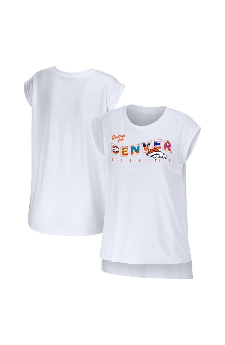 WEAR by Erin Andrews Women's WEAR by Erin Andrews White Denver Broncos Greetings From Muscle T-Shirt, Main, color, White