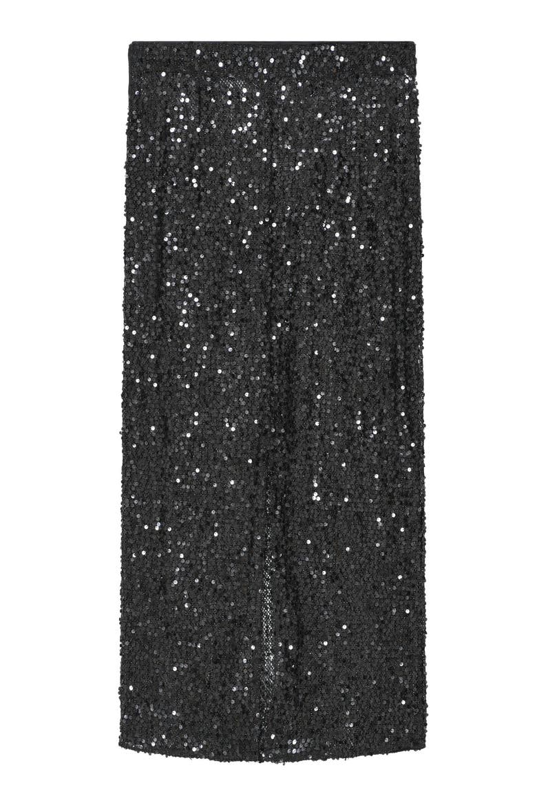 Tulli Shimmering Sequin Midi Skirt, Alternate, color, Black