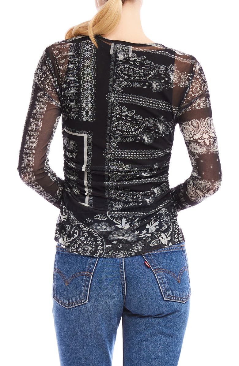 FIFTEEN TWENTY Alina Long Sleeve Ruched Mesh Top, Alternate, color,