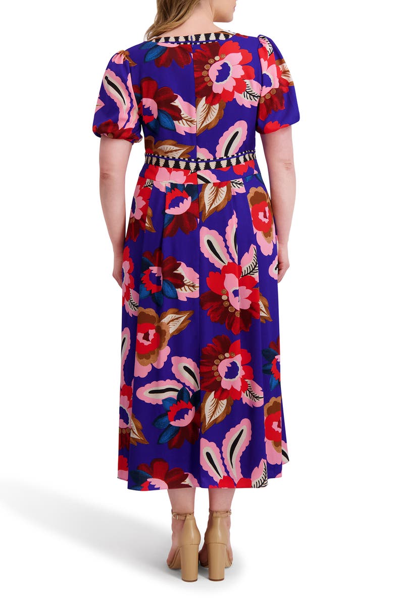 Kensie Printed Woven Maxi Dress, Alternate, color, Cobalt Multi