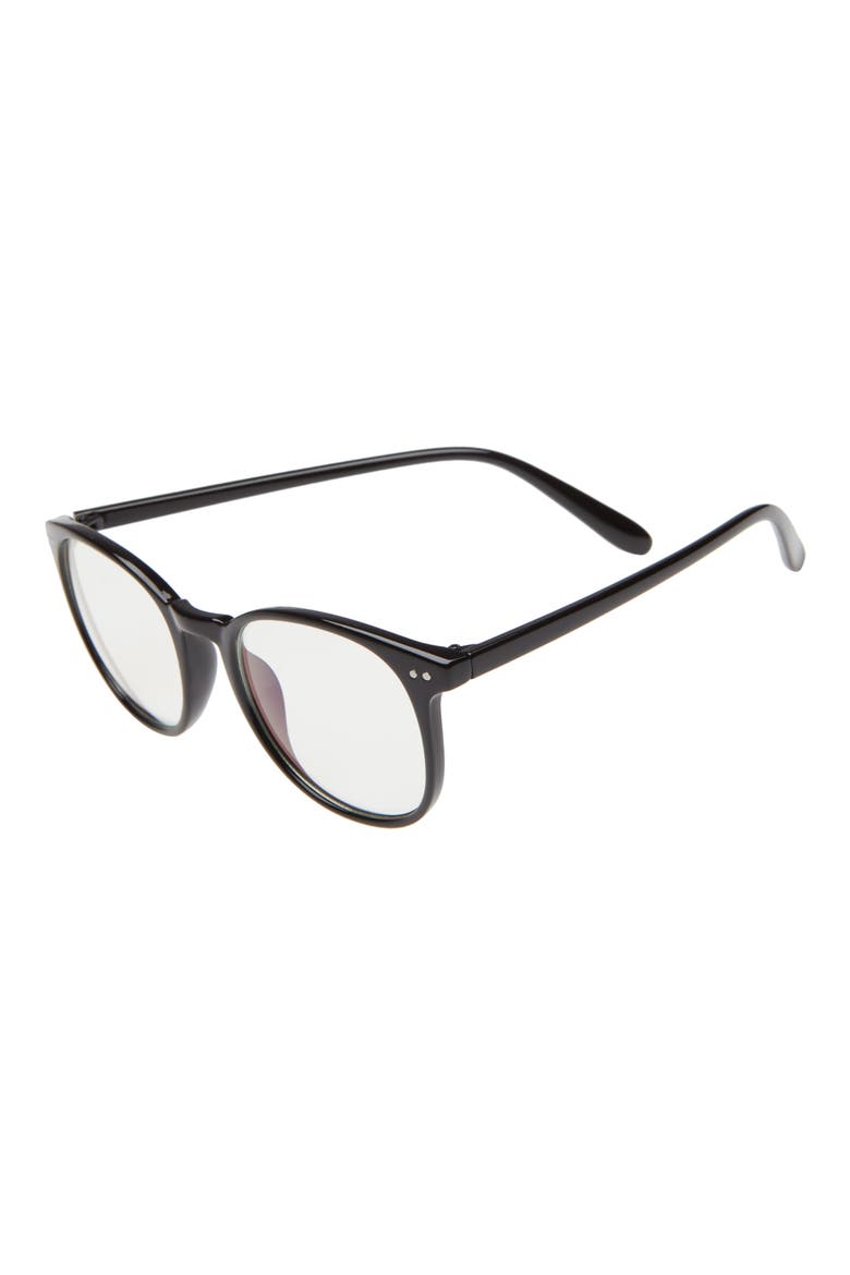 49mm Round Blue Light Blocking Glasses, Alternate, color, BLACK