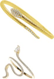Adornia Cubic Zirconia Snake Ring & Cuff Bracelet Set