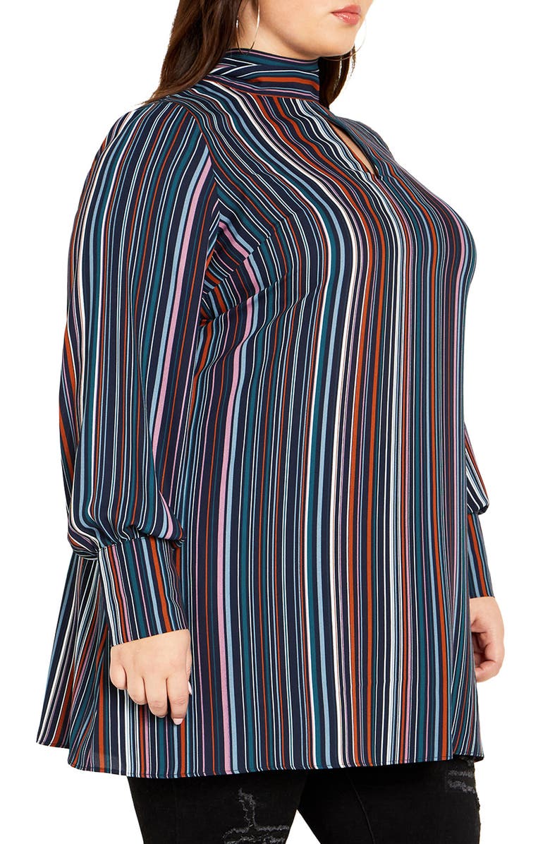 City Chic Illusion Stripe Tunic Top, Alternate, color, 