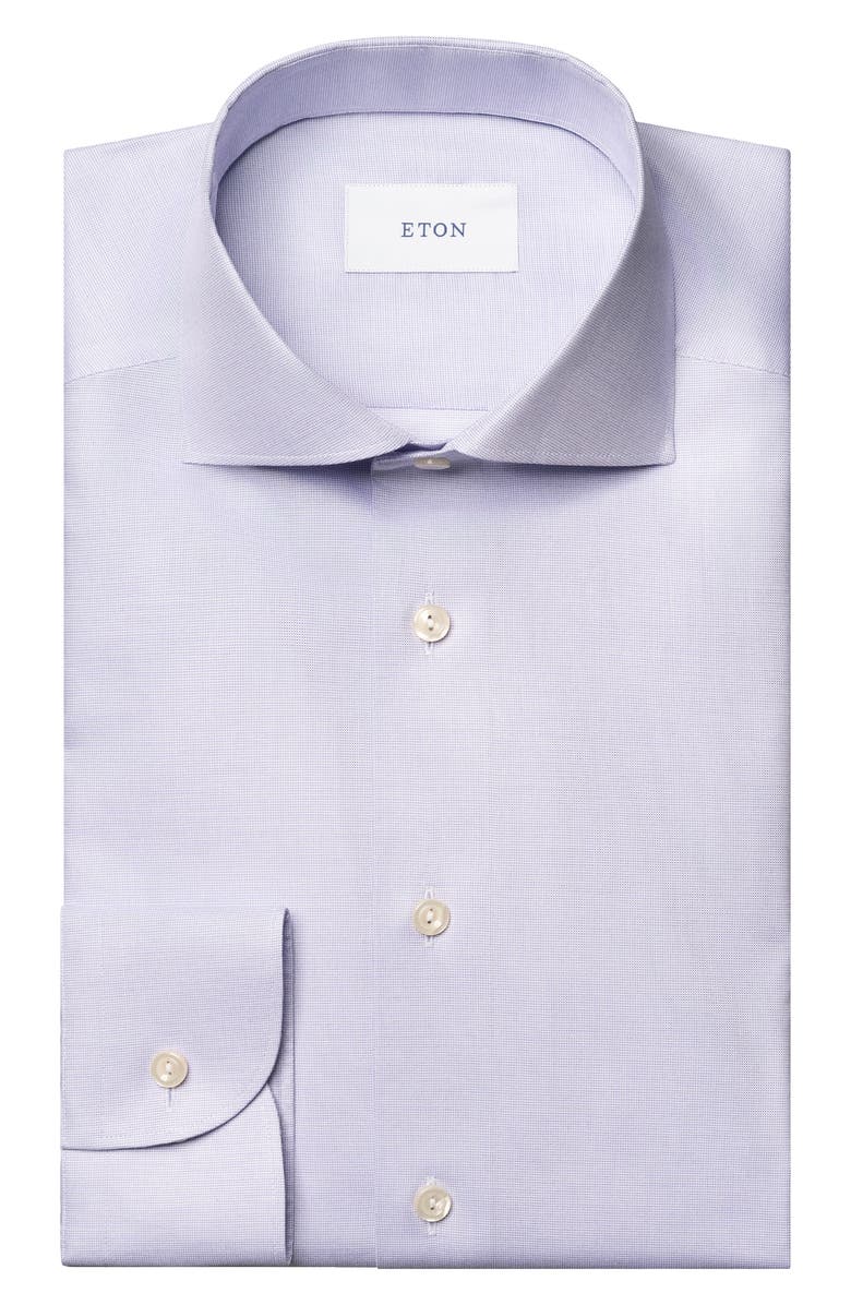 Eton Contemporary Fit Light Purple Microcheck Cotton Dobby Dress Shirt, Alternate, color, Light Purple