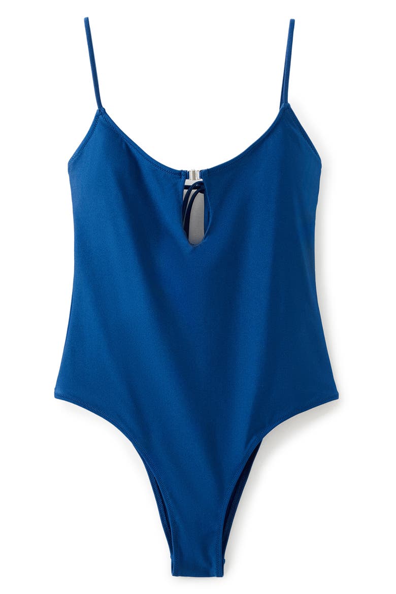 Keyhole Open Back One-Piece Swimsuit, Main, color, NAVY