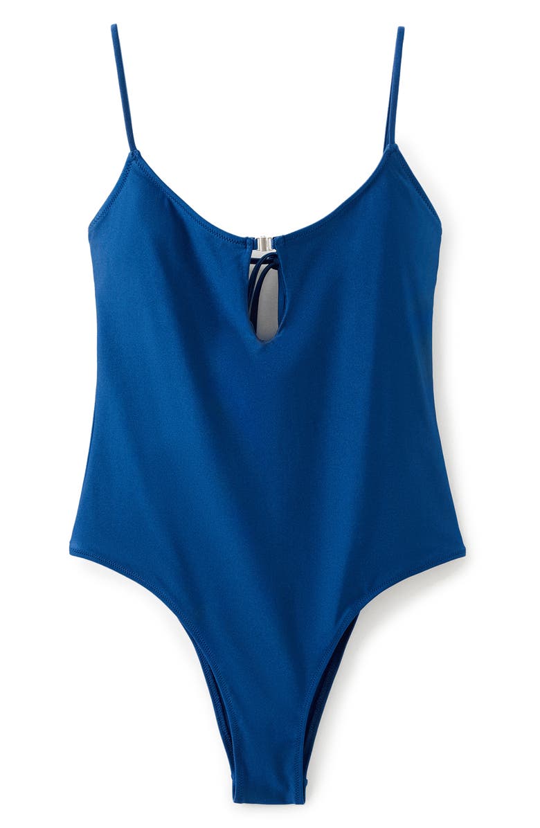 MANGO Keyhole Open Back One-Piece Swimsuit, Main, color, Navy