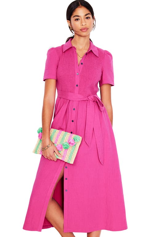 BODEN BODEN AMBER BELTED COTTON MIDI DRESS