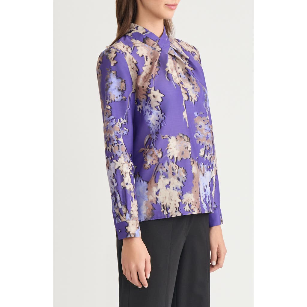 Misook Floral Crepe De Chine Blouse In Purple