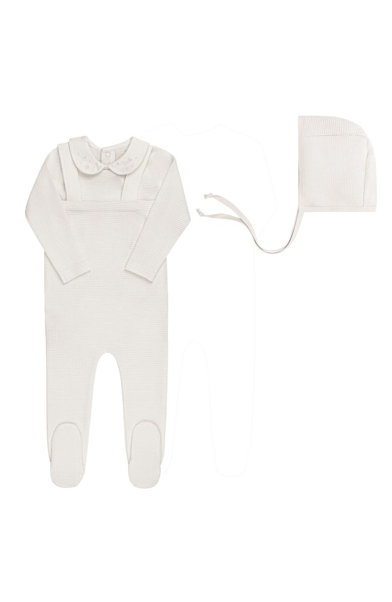 Ely's & Co. Embroidered Collar Collection - Bodysuit + Overalls + Bonnet, Main, color, Ivory Boy