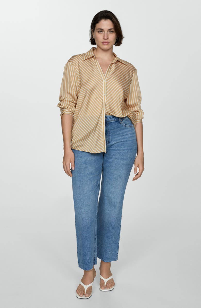 MANGO Flowy Directional Stripe Button-Up Shirt, Alternate, color, 