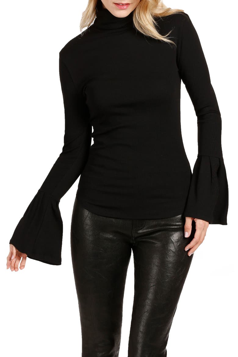 Kenzie Bell Sleeve Turtleneck, Main, color, BLACK