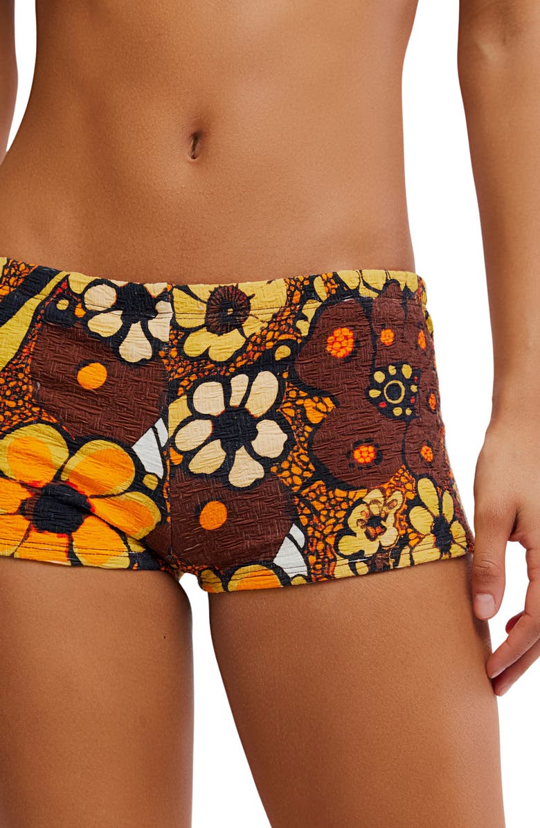 Free People Dixie Printed Shortie Bikini Bottoms, Alternate, color, Golden Hour/ Fudgesic
