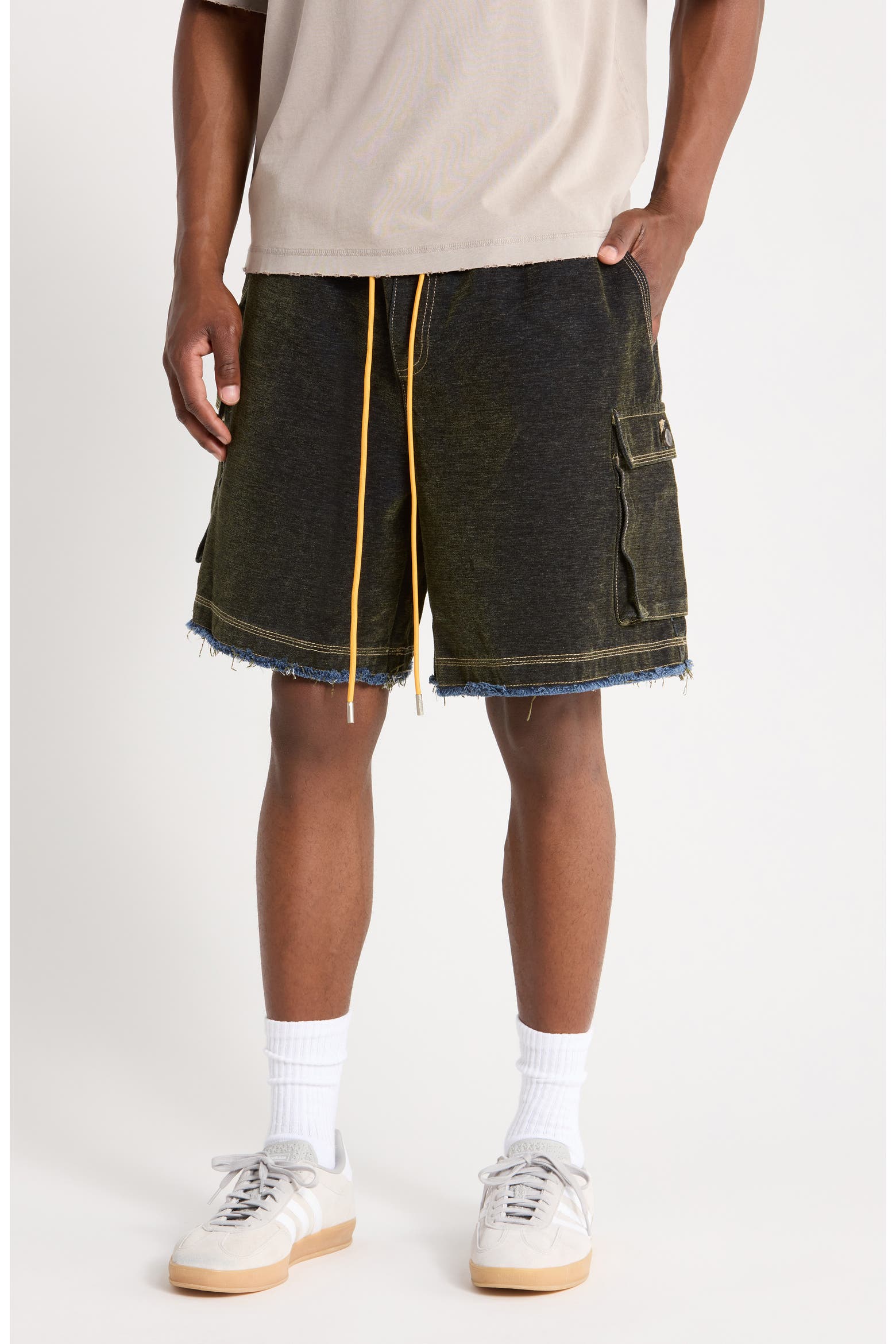 Flocked Drawstring Cargo Shorts