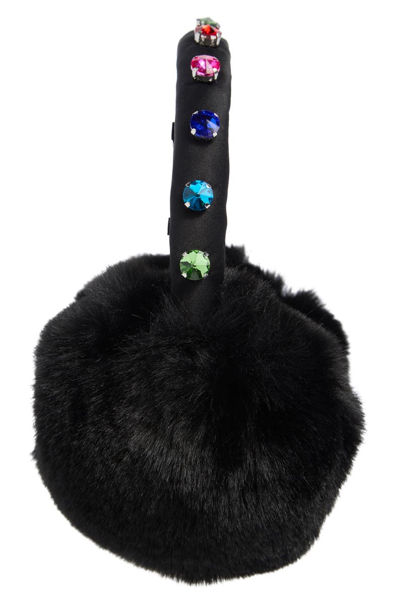 Kate Spade New York embellished faux fur earmuff, Alternate, color, 001 Black