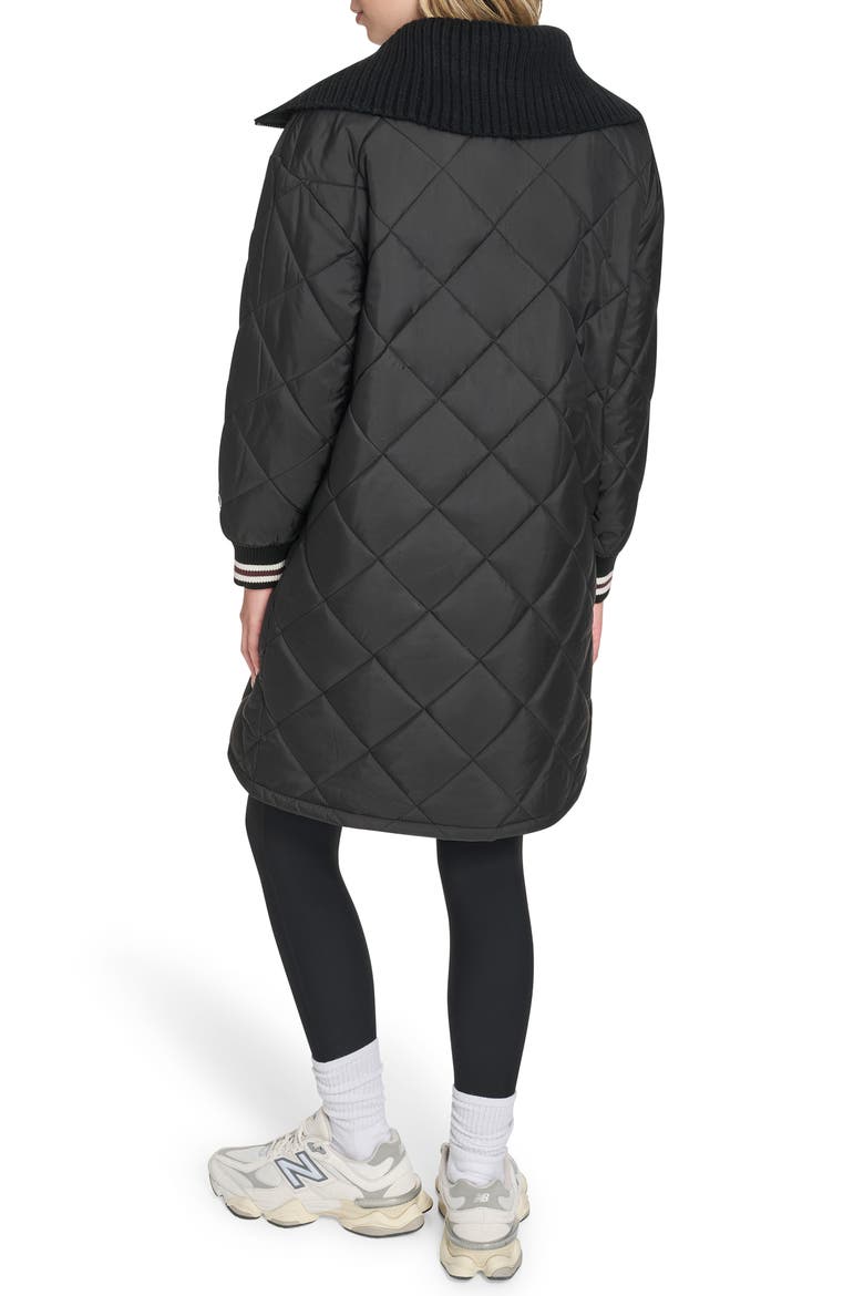 Diamond Quilted Faux Shearling Lined Coat, Alternate, color, BLACK
