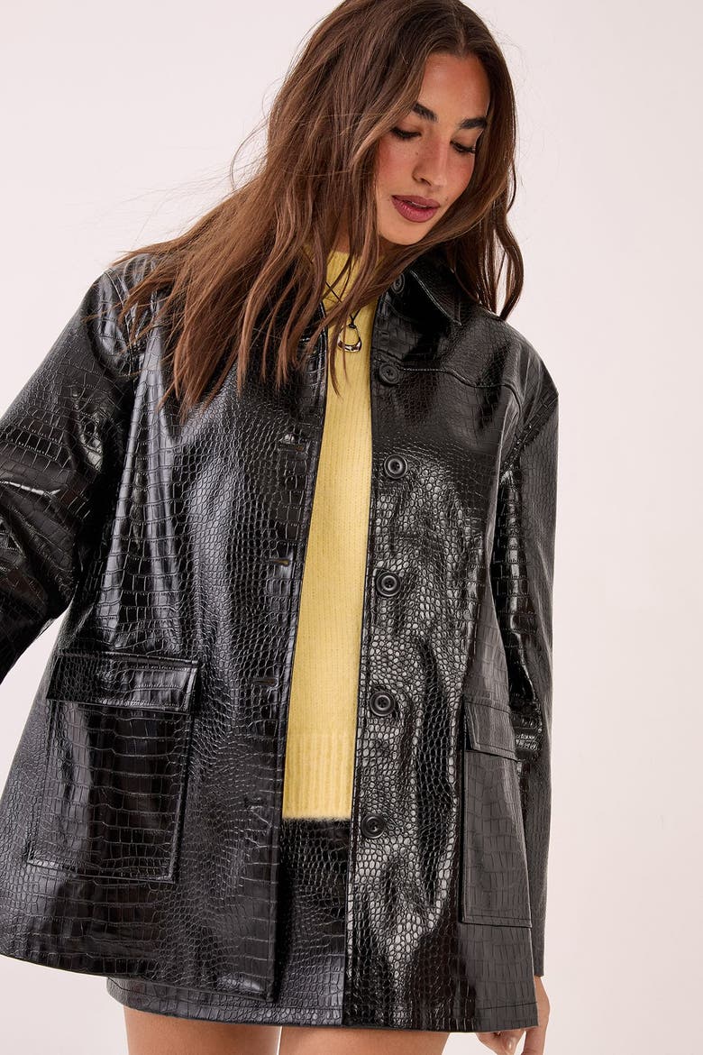 Croc Vinyl Faux Leather Clean Jacket, Alternate, color, Black